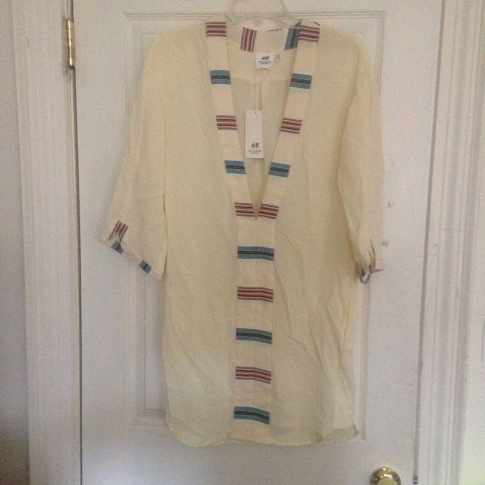 New H&M Studio S/S 2016 Cream Striped Tunic XS Rare Boho Beach